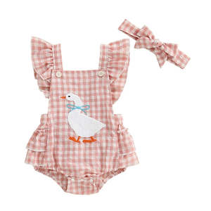 Romper Sale: Gingham Goose Romper | Pink