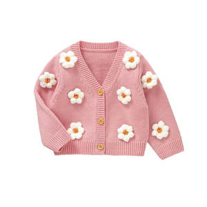 Baby Winter Clothes: Puff Daisy Knit Cardigan | Pink
