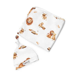 Snuggle Hunny Kids - Organic Baby Jersey Wrap & Beanie Set | Lion