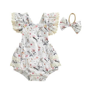 Easter Collection: Cross Back Easter Romper | Floral Bunny