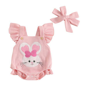 Pink Waffle Easter Bunny Romper