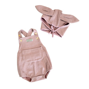 Easter Collection: Moss Kids - Pink Cross Romper with Matching Bunny Ears Bonnet (CLEARANCE)