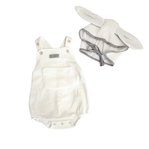 Easter Collection: Moss Kids - White Cross Romper with Matching Bunny Ears Bonnet (CLEARANCE)