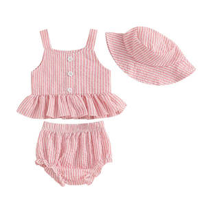 Affordable Baby: Peplum Summer Stripe Set & Hat | Pink