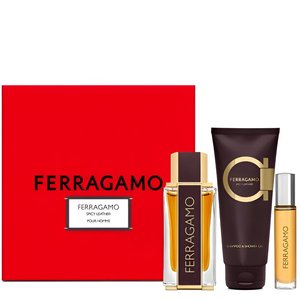 New Arrivals Mens Fragrances: Ferragamo Spicy Leather EDP & Body Lotion Gift Set For Men