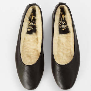 Slippers: Black Leather Ballet Slippers