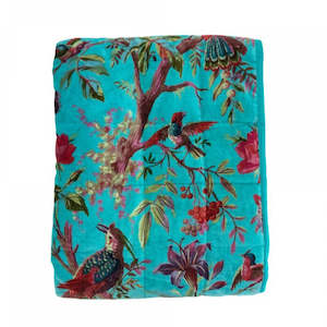 Blankets And Throws: Bird of Paradise Velvet Throw - Sky Blue