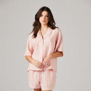 Bamboo And Silk Sleepwear: Cleo Linen Pyjama Shirt - Sunset Stripe