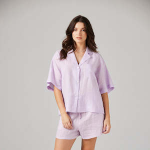 Bamboo And Silk Sleepwear: Cleo Linen Pyjama Shirt - Lilac