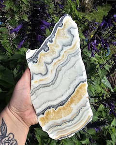 Pink Amethyst Geodes: Banded Onyx Slab