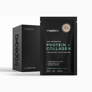 144+: $3.20: Tropeaka Protein + Collagen 30g (Box of 12 single serves)