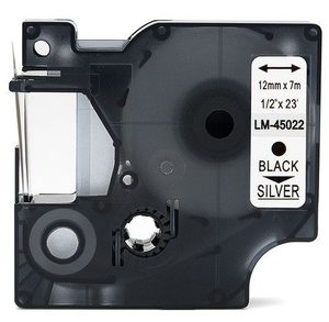 Dymo Label Tapes: Dymo 45022 Label Tape Black on Silver 12mm x 7m