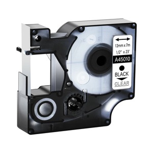 Dymo Label Tapes: Dymo 45010 Tape 12mm Black on Clear