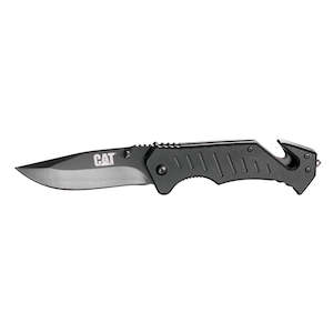 Cat: CAT 200mm Drop Point Folding Knife W/Glass Break & Belt Cutter