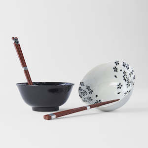 2 piece bowl set: Black & White Sakura Bowl Set
