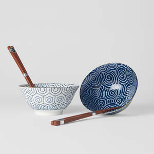 Blue & White Ikat Bowl Set