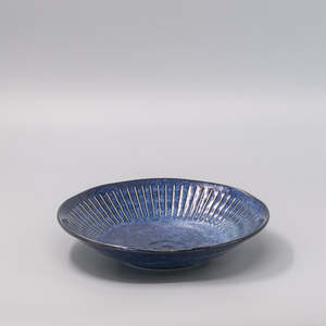 Ridged Indigo Shallow Bowl