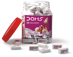 3472 - DOMS DUST FREE WHITE ERASERS 100 PCS JAR - Naman Limited