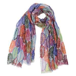 Best Sellers: Leafy Textured Merino Wool Designer Embroidered  Scarf