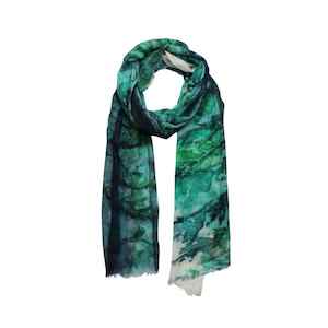Best Sellers: Evergreen Forest Abstract Scarf – Merino Wool Silk Designer Wrap | Nature Landscape Print