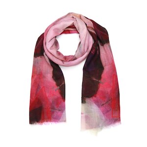 Aurora Blush Abstract Scarf – Merino Wool Silk | Pink & Purple Artistic Wrap