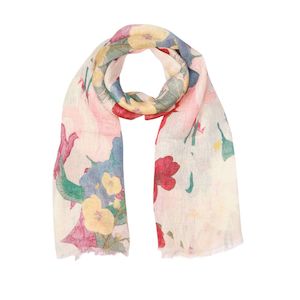 Best Sellers: Botanical Symphony Scarf – Pure Linen Wrap | Multicolor Garden Blooms on Soft Blush
