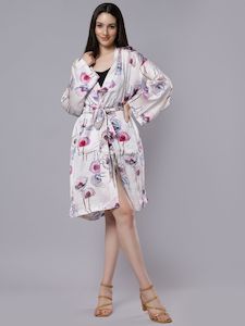 Floral Print Belted Modal Satin Kimono