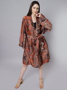 Tiny Paisleys Print Belted Modal Satin Kimono