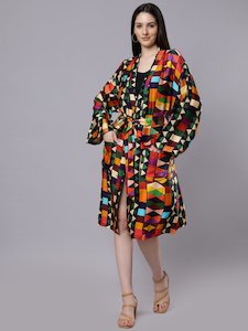 Geometric Print Belted Modal Satin Kimono