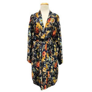 Tropical Print Belted Modal Satin Kimono