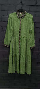 Mid-length Flared Dress - Green Illusion (Screen Print)