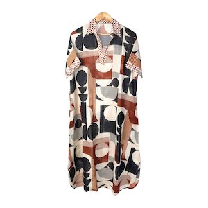 Geometrical Print A-line Ankle Length Dress (S-M)