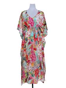 Kaftan Dress: Floral Viscose Crepe Long Kaftan Dress