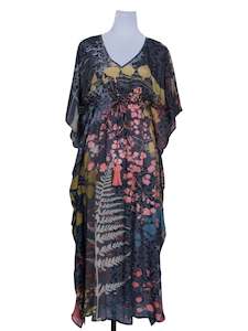 Kaftan Dress: Abstract Viscose Crepe Long Kaftan Dress
