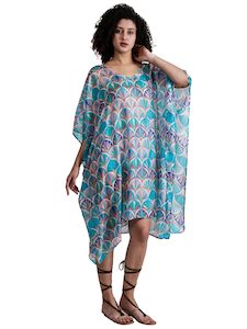 Geometrical Print Long Silk Kaftan