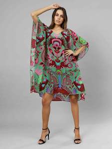 Abstract Print Long Silk Kaftan