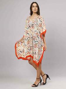 Abstract Print Long Silk Kaftan