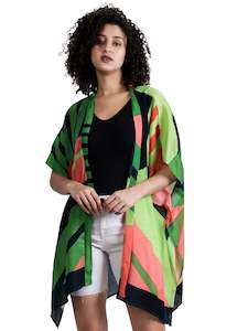 Viscose Crep Cape: Geometric Blocks Viscose Crepe Kaftan Cape