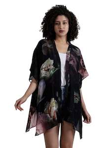 Viscose Crep Cape: Night Floral Viscose Crepe Kaftan Cape