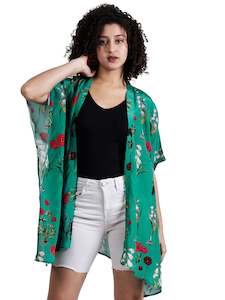 Jade Garden Viscose Crepe Kaftan Cape