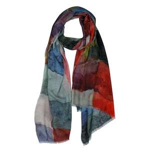 Mosaic Dreams Scarf –  Fine Merino Wool | Abstract Color Block Wrap in Rainbow Hues