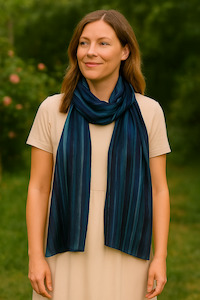 Vertical Blue Stripes Print Modal Silk Designer Scarf