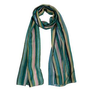 Geometric: Vertical Stripes Pattern Print Pure Silk Designer Scarf