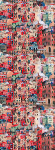 Architectural: Cinque Terre Charm Scarf – Modal Silk| Italian Coastal Village Print in Vibrant Red & Pastel Tones