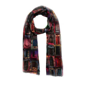 Architectural: Heritage Doors Architectural Scarf – Merino Wool Silk Designer Wrap | Multicolour Vintage Print