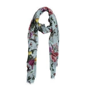 Savanna Bloom Botanical & Wildlife Scarf – Modal Silk Designer Wrap | Blue Art&hellip;