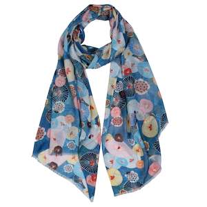 Lotus Leaves Japanese Floral Scarf – Cotton Modal Designer Wrap | Multicolor Nature Print