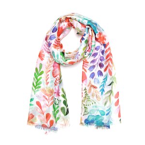 Rainbow Garden Japanese Floral Scarf – Cotton Modal Designer Wrap | Multicolou&hellip;