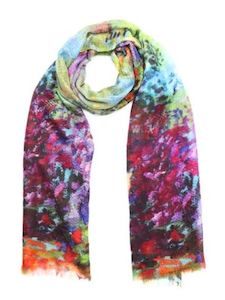Garden Serenity Floral Scarf – Merino Wool Silk  | Impressionist Landscape Print Wrap