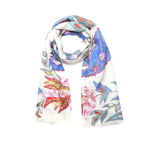 Embroidered: Floral Merino Wool Designer Embroidered  Scarf